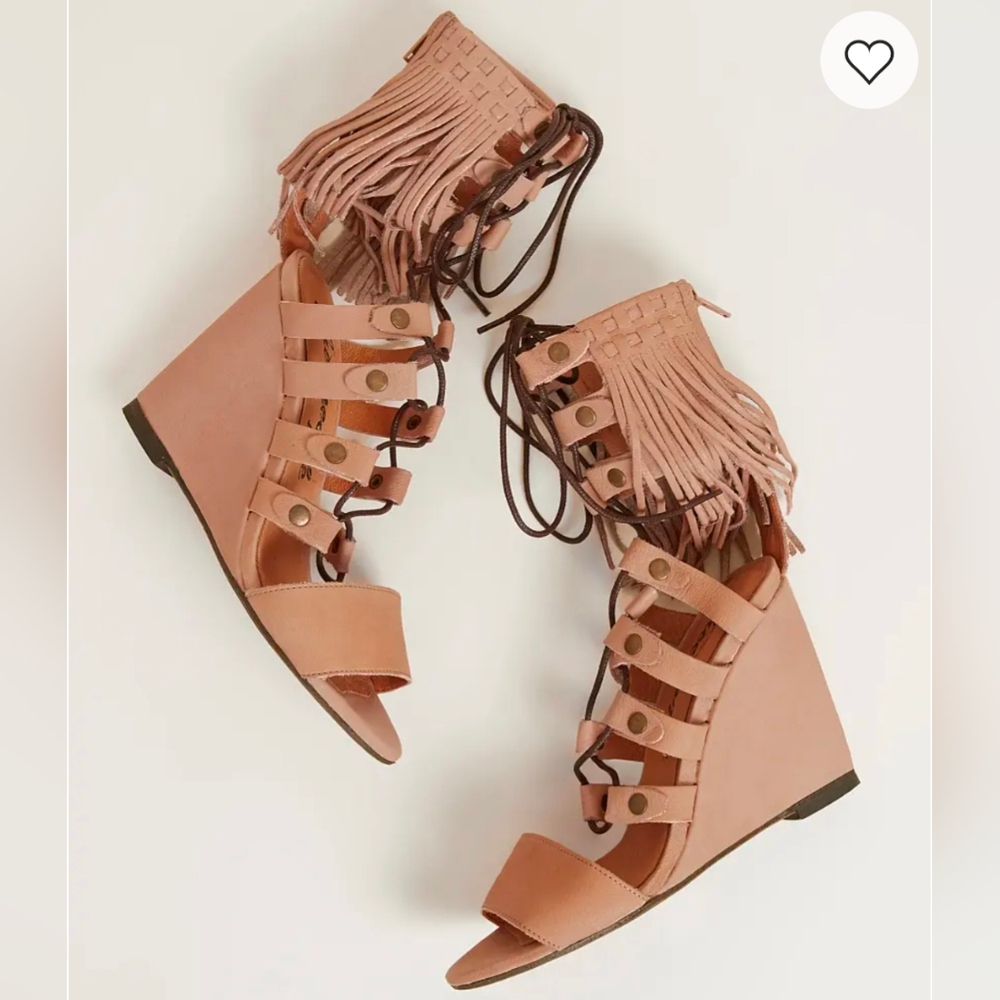 Free People Womens Solstice Nude Suede Fringe Wedge Sandals Size EU 37 US 7 - Picture 4 of 12